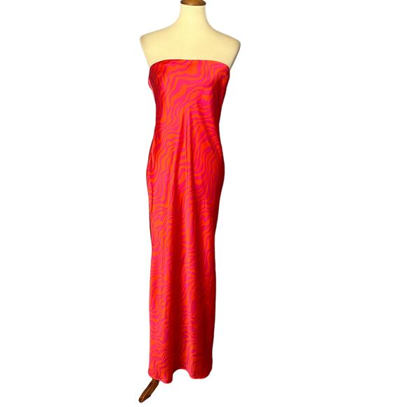 Lovers + Friends Red Strapless Midi Slip Dress Satin LARGE Resort Beach $208 NEW - Picture 4 of 8